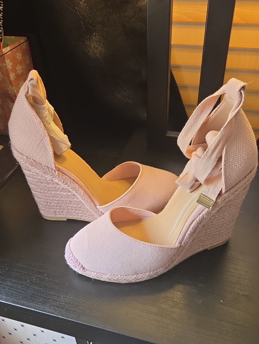 JustFab Pink Ankle-Tie Wedge Espadrilles